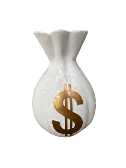 Resine Sculpture Sac Dollars Blanc Or 40cm - S&C