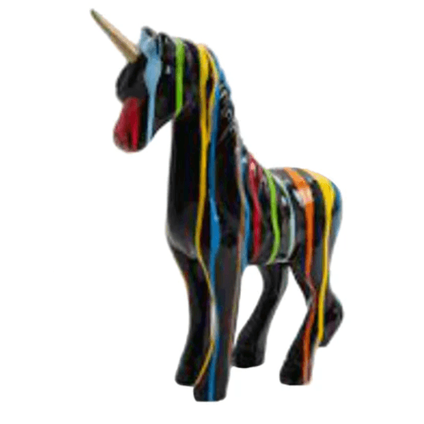 Statue Cheval Licorne Animaux Resine - 50cm - Multi Coulure Noir - ANIMAUX-RESINE