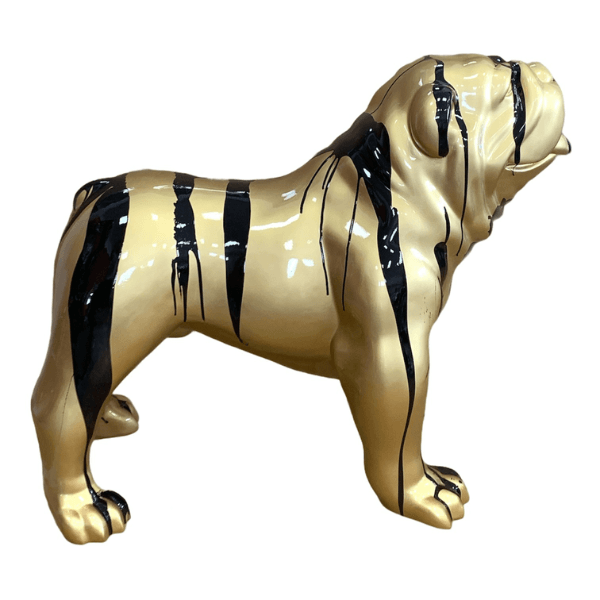 Statue Chien Bouledogue Anglais Animaux Resine - 160cm - Coulure Dorée Noir - ANIMAUX-RESINE.FR