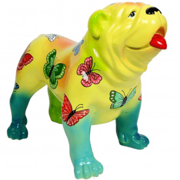 Statue Chien Bouledogue Anglais Animaux Resine - 160cm - Papillons - ANIMAUX-RESINE.FR