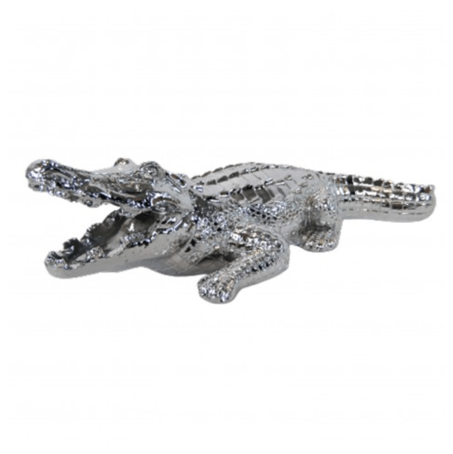 Resine Sculpture Crocodile 30cm Argenté GILORO - S&C