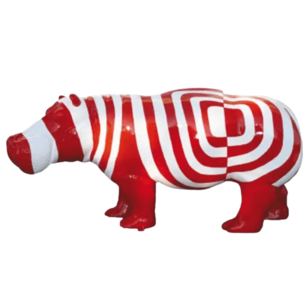 Resine Sculpture Hippopotame 180cm Marinière Rouge JARIL - S&C