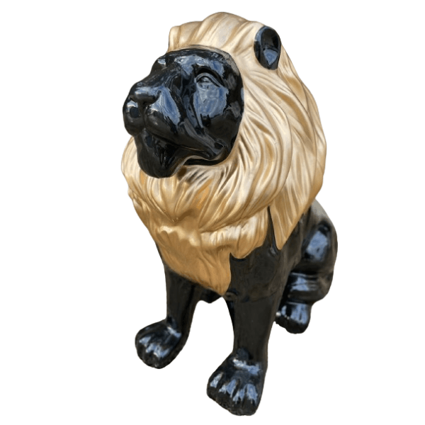 Resine Sculpture Lion 65cm Mix Noir Doré ELDAN - S&C