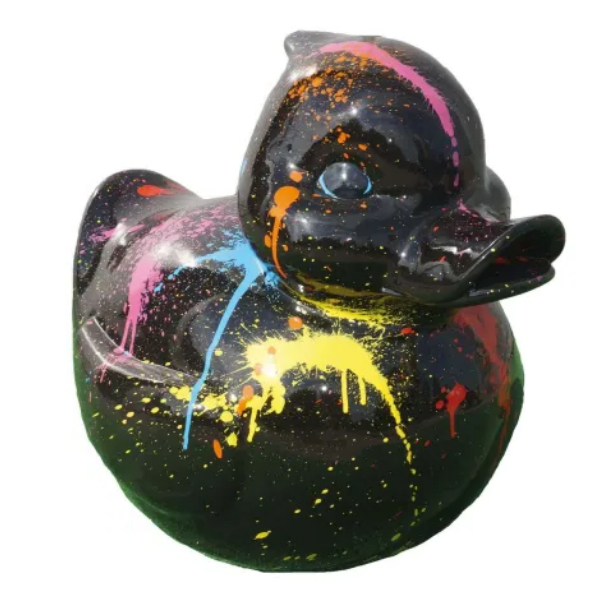 Resine Sculpture Canard 45CM Tie And Dye Noir THYMELIUS - S&C