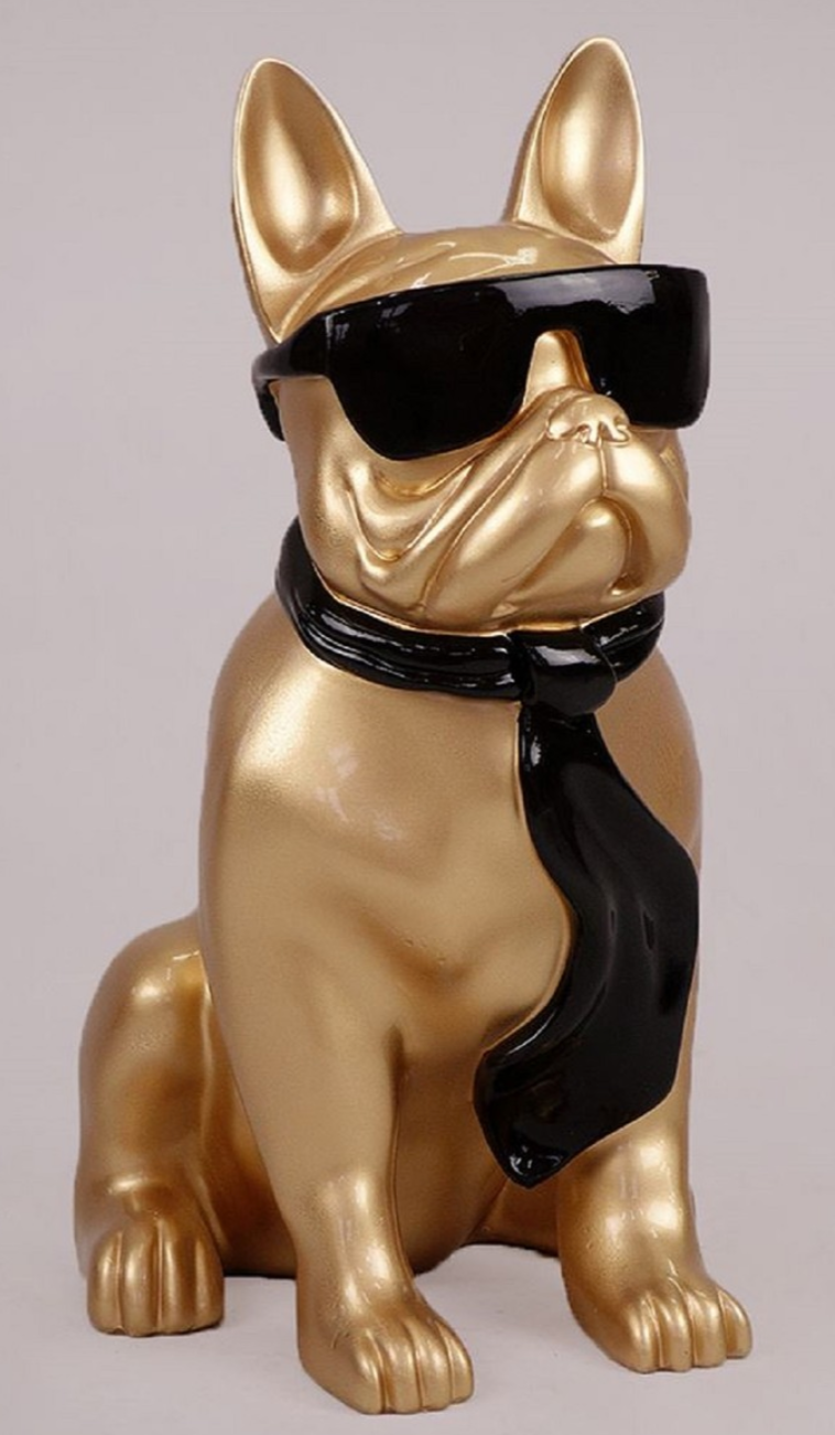 Resine Sculpture Chien Bouledogue Francais 120CM Noir Et Or EDRAN - S&C