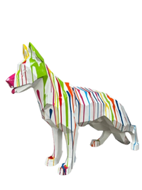 Resine Sculpture Chien Berger Allemand 120CM Multi Coulure Blanc YOLOM - S&C