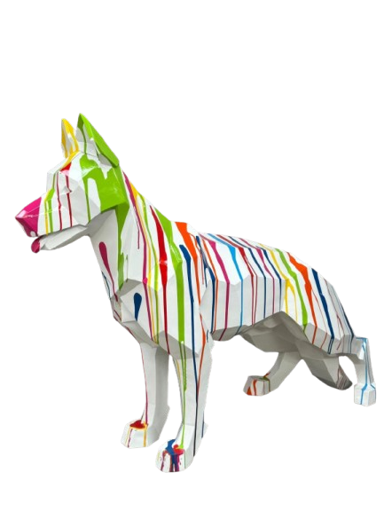 Resine Sculpture Chien Berger Allemand 120CM Multi Coulure Blanc YOLOM - S&C