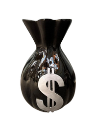 Resine Sculpture Sac Dollars Noir Argent 40cm - S&C