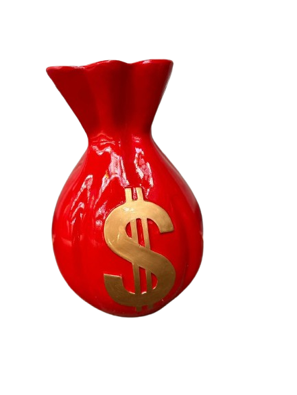 Resine Sculpture Sac Dollars Rouge Or 40cm - S&C