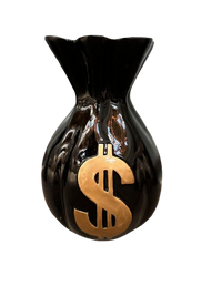 Resine Sculpture Sac Dollars Noir Or 40cm - S&C