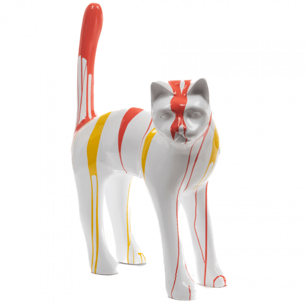 Resine Sculpture Chat 105CM Coulure Jaune Orange LYZANNE - S&C