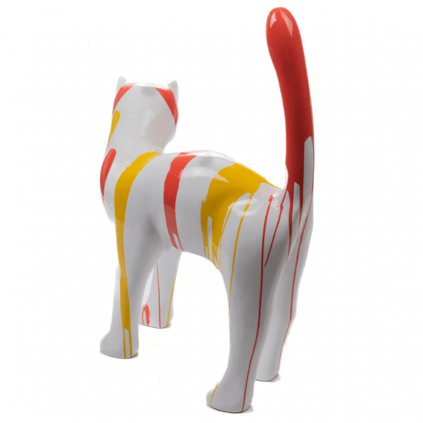 Resine Sculpture Chat 105CM Coulure Jaune Orange LYZANNE - S&C