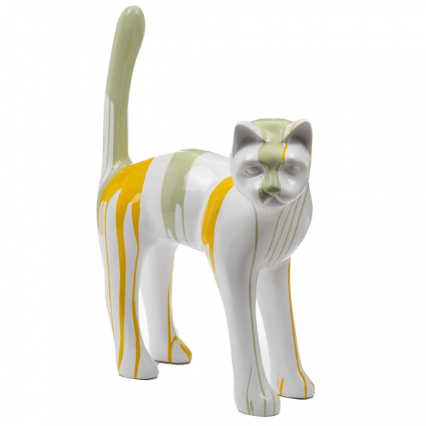 Resine Sculpture Chat 105CM Coulure Jaune Vert Kaki ELDORAN - S&C