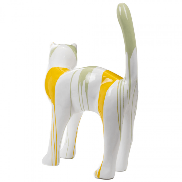 Resine Sculpture Chat 105CM Coulure Jaune Vert Kaki ELDORAN - S&C