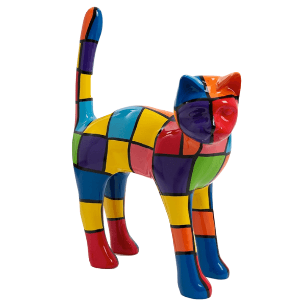 Resine Sculpture Chat 105CM Noir Et Or TARAN - S&C