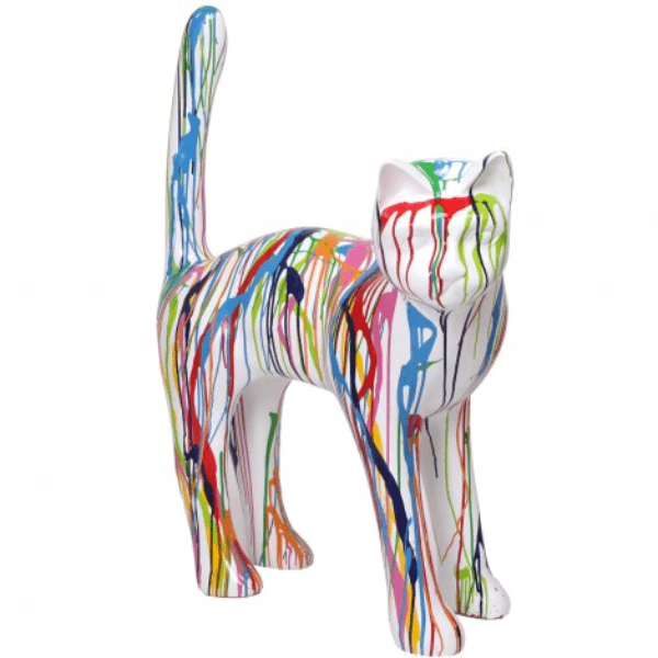 Resine Sculpture Chat 105CM Graffiti Blanc TILKO - S&C