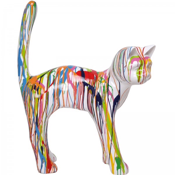 Resine Sculpture Chat 105CM Graffiti Blanc TILKO - S&C