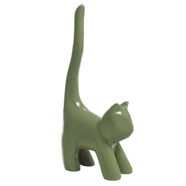 Resine Sculpture Chat 30CM Vert Kaki LUMEN - S&C