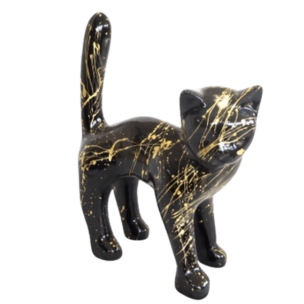Resine Sculpture Chat 45CM Coulure Dorée Noir LYPH - S&C