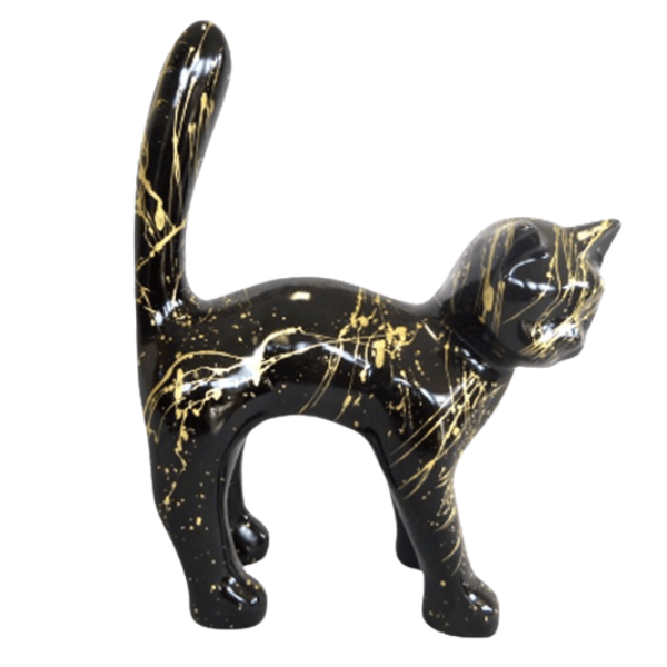 Resine Sculpture Chat 45CM Coulure Dorée Noir LYPH - S&C