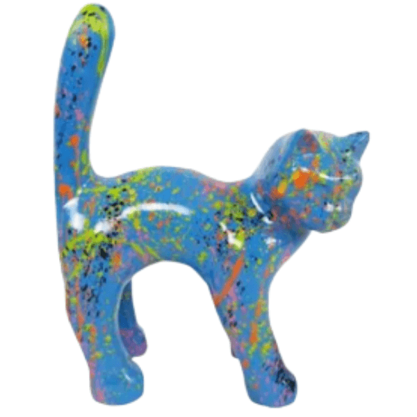 Resine Sculpture Chat 45cm Graffiti Bleu ZILAN - S&C