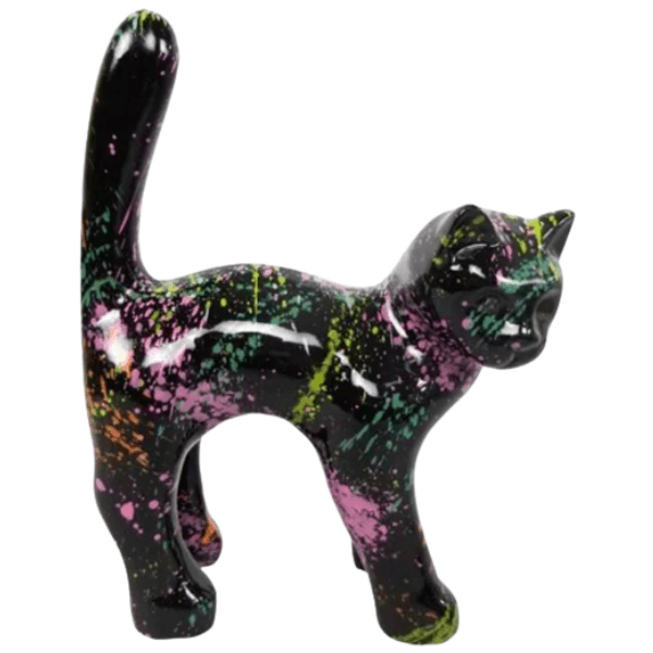 Resine Sculpture Chat 45CM Graffiti Noir JOVEN - S&C