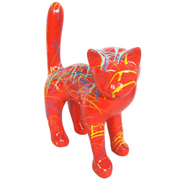 Resine Sculpture Chat 45 CM Graffiti Rouge MIREN - S&C