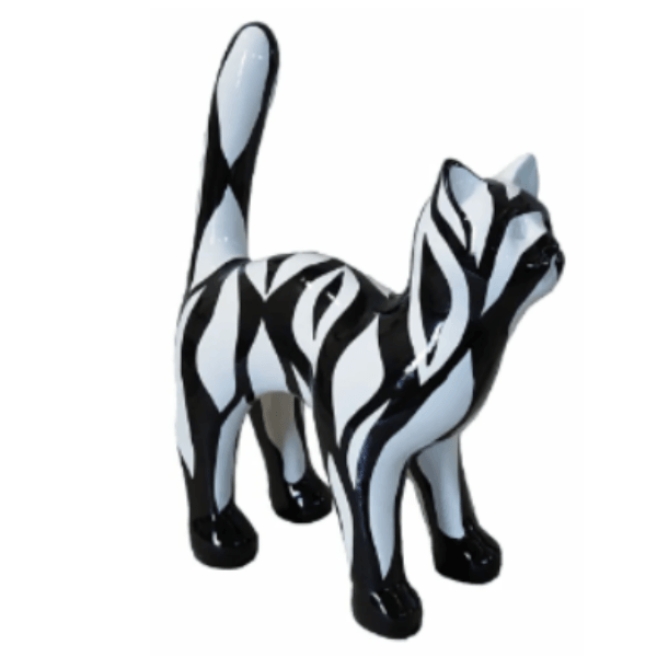 Resine Sculpture Chat 45CM Zébrage Noir LUMEN - S&C