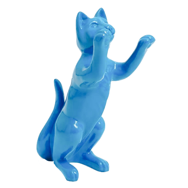 Resine Sculpture Chat 55CM Bleu Ciel LYNAR - S&C