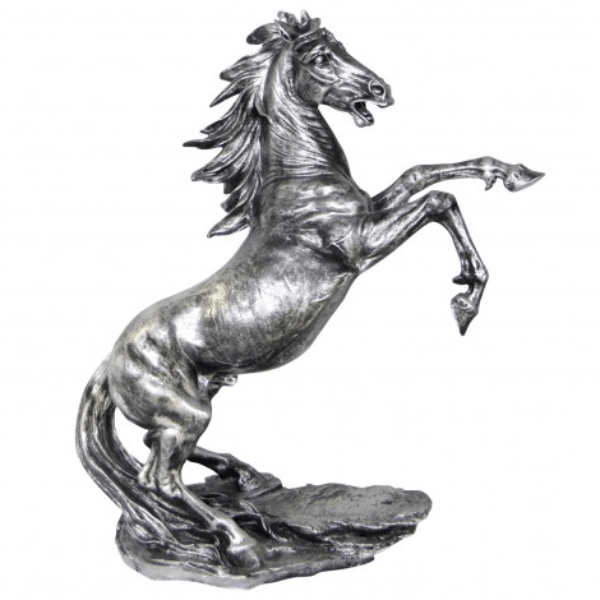 Resine Sculpture Cheval 90cm Argenté LUMEN - S&C