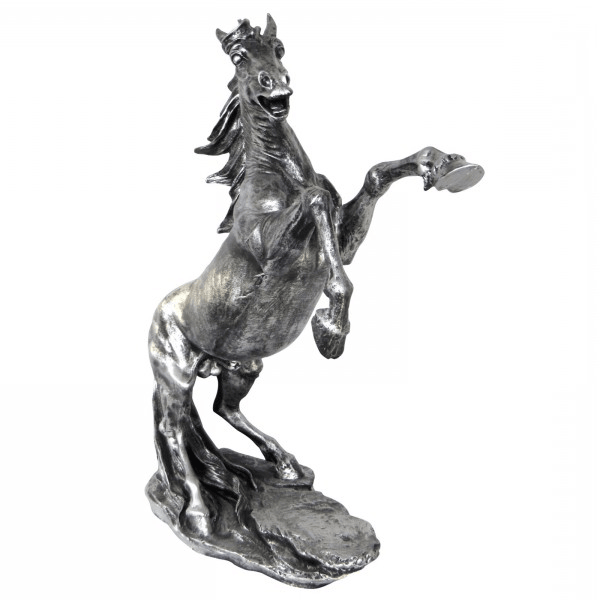 Resine Sculpture Cheval 90cm Argenté LUMEN - S&C