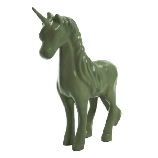 Resine Sculpture Cheval Licorne 50CM Vert Kaki LORIS - S&C