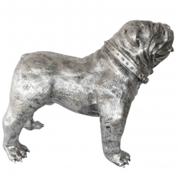 Resine Sculpture Chien Bouledogue Anglais 90CM Argenté JOLAN - S&C