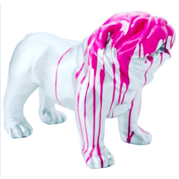 Resine Sculpture Chien Bouledogue Anglais 90CM Coulure Rose ZINOVIA - S&C