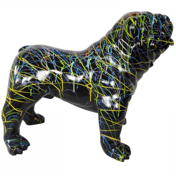 Resine Sculpture Chien Bouledogue Anglais 90CM Graffiti Noir TOLUNE - S&C