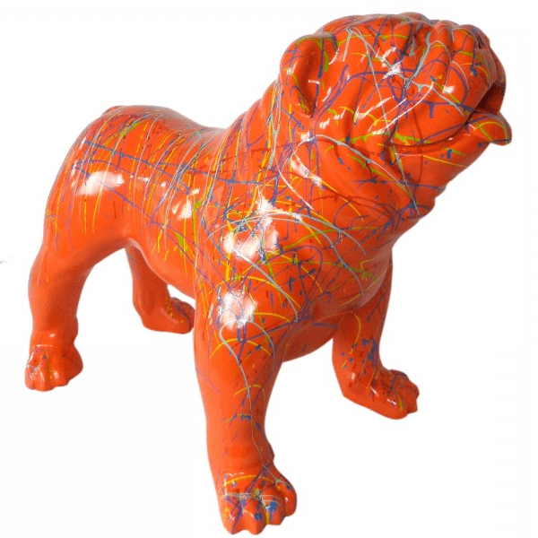 Resine Sculpture Chien Bouledogue Anglais 90CM Graffiti Orange LORCAN - S&C