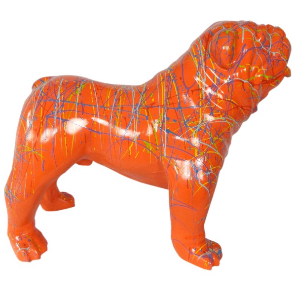 Resine Sculpture Chien Bouledogue Anglais 90CM Graffiti Orange LORCAN - S&C