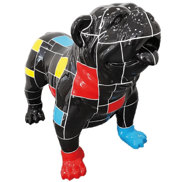 Resine Sculpture Chien Bouledogue Anglais 90CM Mondrian Noir LORAN - S&C