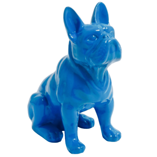 Resine Sculpture Chien Bouledogue Francais 30CM Bleu Ciel JALMOR - S&C