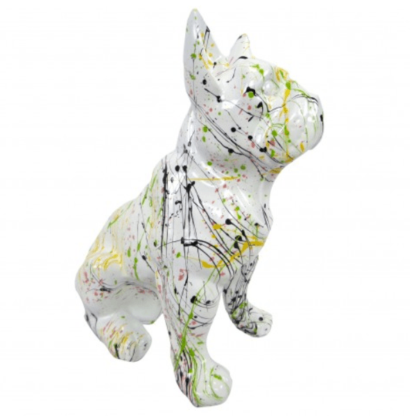 Resine Sculpture Chien Bouledogue Francais 30CM Graffiti Blanc ZENOBIE - S&C