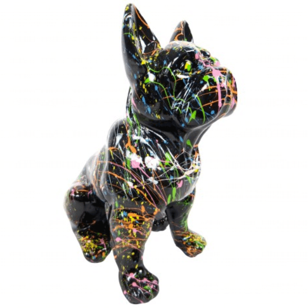 Resine Sculpture Chien Bouledogue Francais 30CM Graffiti Blanc NIMAR - S&C