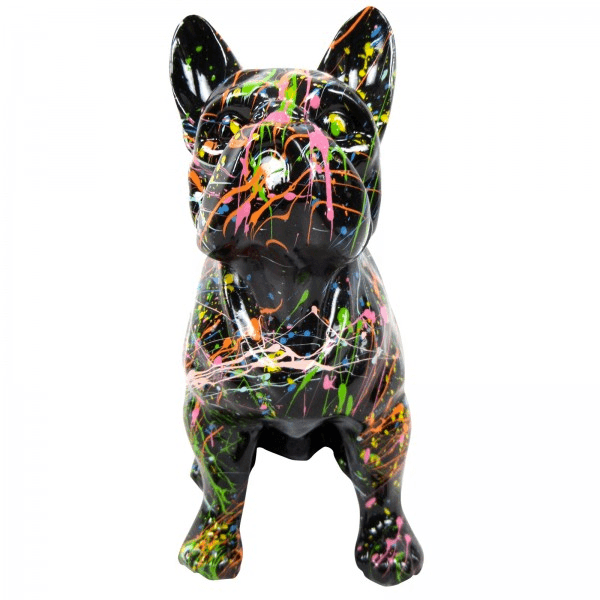 Resine Sculpture Chien Bouledogue Francais 30CM Graffiti Blanc NIMAR - S&C