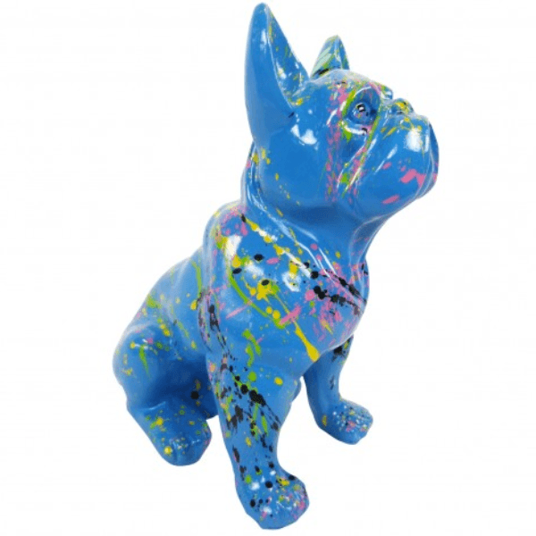 Resine Sculpture Chien Bouledogue Francais 30CM Graffiti Bleu GYRALD - S&C
