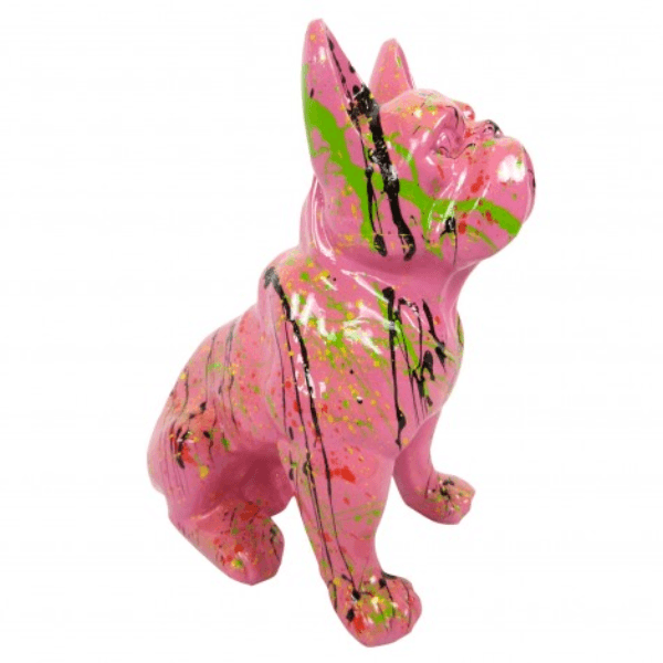 Resine Sculpture Chien Bouledogue Francais 30CM Graffiti Rose LORENZO - S&C