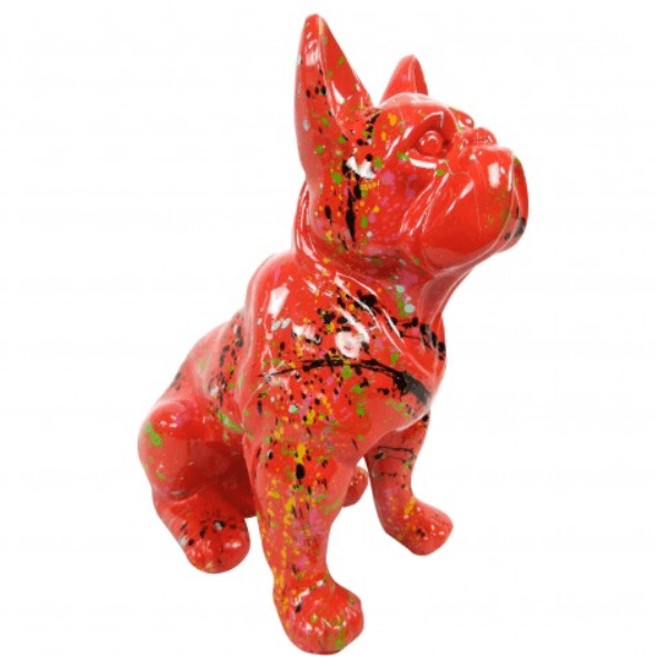 Resine Sculpture Chien Bouledogue Francais 30CM Graffiti Rouge JOLAN - S&C