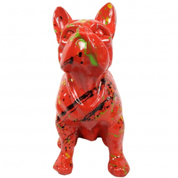 Resine Sculpture Chien Bouledogue Francais 30CM Graffiti Rouge JOLAN - S&C