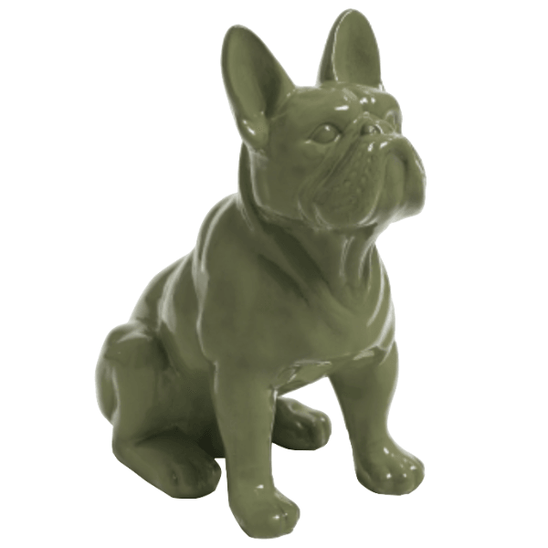 Resine Sculpture Chien Bouledogue Francais 30CM Vert Kaki ELYAN - S&C