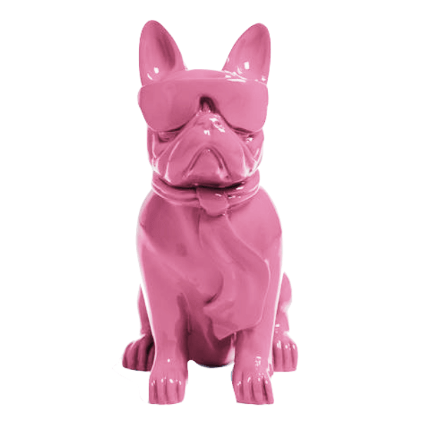 Resine Sculpture Chien Bouledogue Francais 35CM Rose Clair LEMIN - S&C
