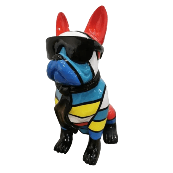 Resine Sculpture Chien Bouledogue Francais 35cm Noir Et Or KALYPSO - S&C