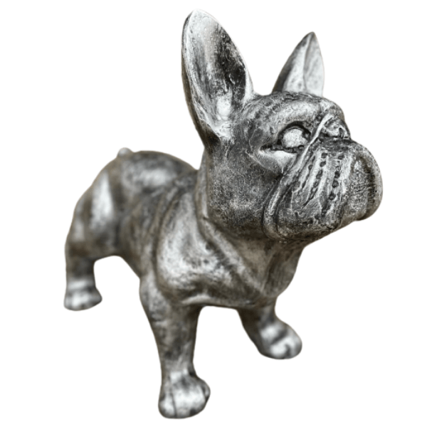 Resine Sculpture Chien Bouledogue Francais 45CM Argenté JOLAN - S&C
